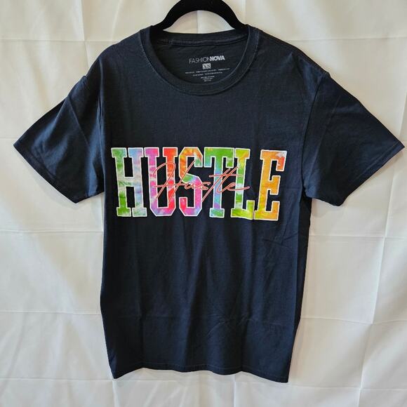 Fashion Nova Hustle Colorful Tie Dye Short Sleeve Black Tee Size XS - Picture 1 of 6